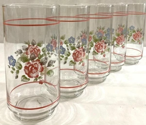 Pfaltzgraff Tea Rose Glasses Tumblers Set Of 5 Excellent - Picture 1 of 5