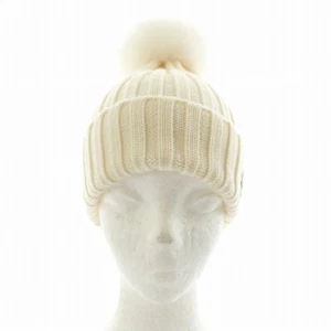 Moncler Berretto Sombrero, Lana Tejida, Piel de Zorro, Pom Pom, Logo, Parche, Marfil/Xz Gy1 - Imagen 1 de 8