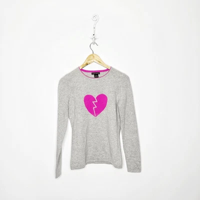 LAUREN HANSEN 100% Cashmere 2 Ply Sweater Broken Heart Crewneck womens small S - Image 1 of 4