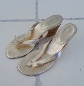 L.K. BENNETT Sandals 5 38 Metallic Gold Womens All Leather Casual Wedge Heels - Picture 1 of 10