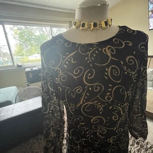 Vintage Y2k Black Sheer Overlay Midi Dress Whimsigoth Fairy Witchy Size Medium - Picture 1 of 12