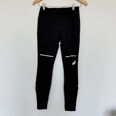 ASICS Running Tights Pants Small Black Reflective Trim Zip Ankle Rear Pocket - Image 1 of 4