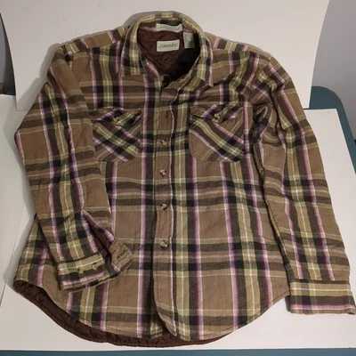 St John's Bay Flannel Shirt Jacket Quilted Lined Brown Tartan Plaid Medium  - Image 1 of 4