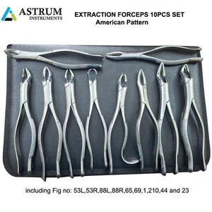 Dental Tooth Extracting Surgery Forceps American Pattern 10pcs Instruments Set - Picture 1 of 3