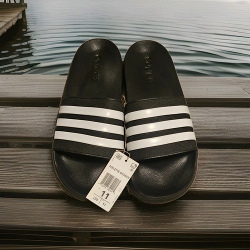 Scivoli doccia uomo Adidas Adilette nuovi con etichette taglia 11 US nero bianco