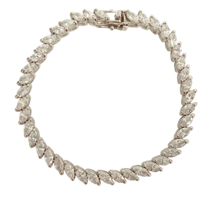 Beautiful 925 Sterling Silver Marquise-Cut Clear Stone 19cm Tennis Bracelet - Picture 1 of 9