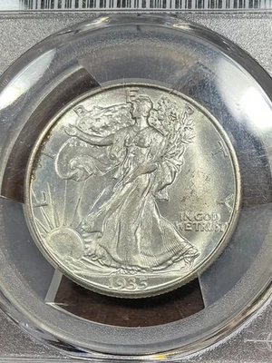 PCGS MS64CAC 1935 D WALKING HALF DOLLAR BRIGHT WITH GREAT LUSTER - Image 1 of 3