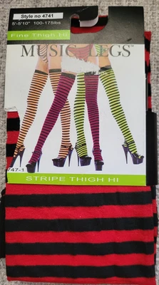 Piernas Music Rayas Hasta el Muslo, Negro/Rojo Talla Única - Estilo 4741 Foto 1 de 3
