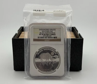 Niue 2014 prueba de $2 rinoceronte negro NGC PF70 UCAM con caja y artículo de certificado de autenticidad #751 Foto 1 de 4