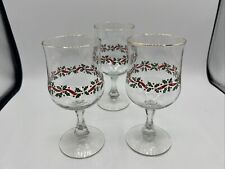 Vintage Arby's Christmas Holly & Berry Stem Glasses -- LOT of (3)
