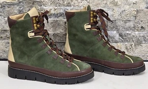 J. CREW Suede Elsa Boots Chunky Lug Sole Lace-Up Huntington Green EUC Womens 6 - Picture 1 of 12