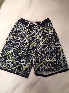 SPEEDO BOYS E BOARD SWIM TRUNK SIZE SMALL NAVY/YELLOW/WHITE GRID PATTERN - Picture 1 of 4