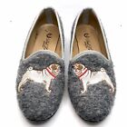 DEL TORO GRAY WOOL AND LEATHER PUG DOG DECAL LOAFER FLATS SIZE 7M 