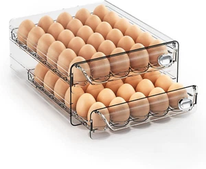 60 Eggs Organizer for Refrigerator Large Holder for Fridge Clear Container - Picture 1 of 6