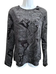 White Stag Size M Black Long Sleeve Paisley Blouse - Picture 1 of 8