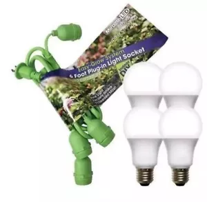 Garden Grow String Lights 4-socket/6' Cord LED Bulb Daylight SPECTRUM Wide Angle - Picture 1 of 6