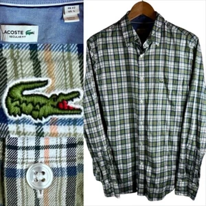 LACOSTE Herren Large Langarm Logo Knopfleiste Hemd Tasche Baumwolle grün kariert - Bild 1 von 24