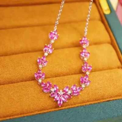 Colar Gargantilha de Safira Rosa Simulado Marquesa 6 quilates Banhado a Ouro Amarelo 14k - Imagem 1 de 4