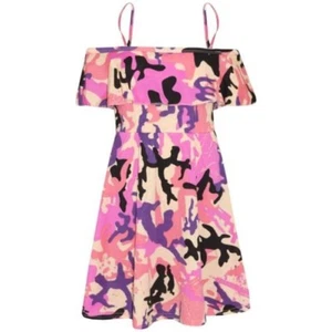 Girls Skater Dress Kids Camouflage Print Summer Party Off Shoulder Dresses 5-1 - Picture 1 of 5