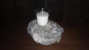 Natural Stone Votive Candle Holder 6" wide, Gray - Picture 1 of 6