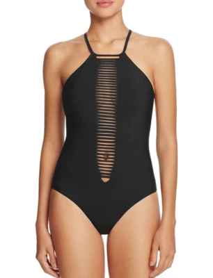 Traje de baño Red Carter negro con tiras Plunge Mio negro de una pieza L126347 talla 6 Foto 1 de 2