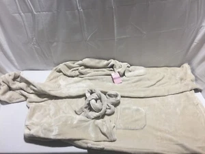 C257 SUMMER & ROSE Cozy Hooded Robe Beige Womens Size XS/S/M - Picture 1 of 7