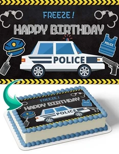 Police Policeman 1/4 Sheet Edible Cake Image Frosting Topper Birthday Party - Picture 1 of 1