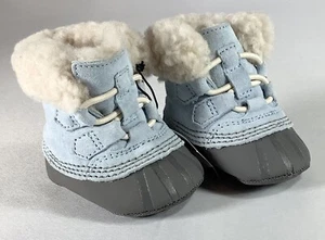 SOREL BABY Infant Caribootie Sz 2 Lamb Fur Lined Winter Oxygen Quarry Blue NWT - Picture 1 of 8