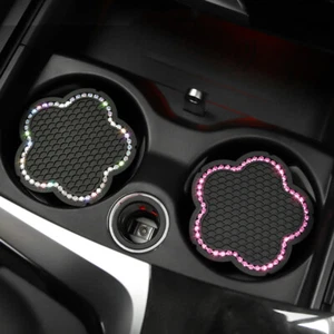 2pcs Bling Non-Slip Drinks Mat Car Coaster Silica Gel Water Cup Pad Accessories - Picture 1 of 15