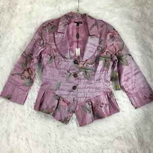 SAMUEL DONG Women's Purple Asian Floral Embroidered Fitted Pleated Jacket Coat S - Picture 1 of 8
