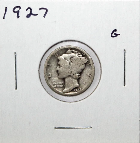 1927 US Mercury Silver Dime G  Good Free Shipping Cover