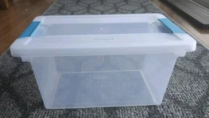 Sterilite Medium Clip Box 1962 Plastic Storage Container Clear Aqua Teal Latch  - Picture 1 of 14