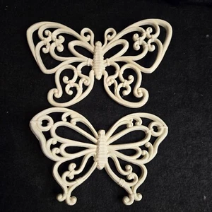 VTG Homco Interiors Pair Butterfly White Bamboo Wicker Plastic MCM - Picture 1 of 8