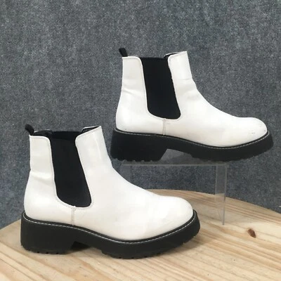 Madden Girl Botas Mujer 9.5 M Cindyy Chelsea Botines Blanco Imitación Cuero Foto 1 de 4