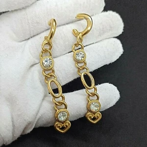Lange Kette Strass Ohrringe klare Glieder echt Vintage Gold Runway Creolen - Bild 1 von 11