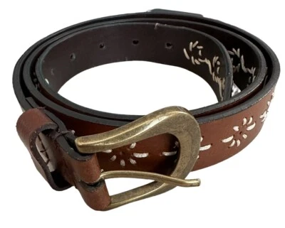 Cinturón Mujer Cuero Marrón 1.5 in Ancho Detalle Floral Tejido Cordón Talla XLARGE Foto 1 de 4