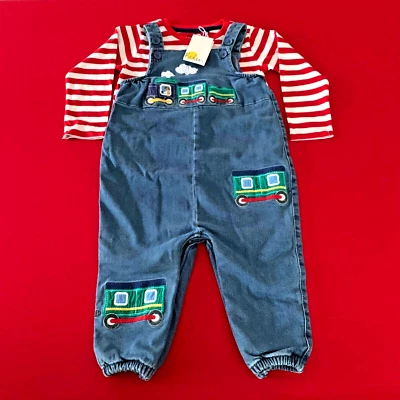Mini Boden Sweet Train “OVERALL & SHIRT” Outfit — 9-12 Months — Gift Ready! - Image 1 of 4