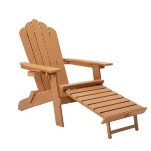 FORCLOVER Folding Adirondack Chair with Pullout Ottoman and Cup Holder Brown - Picture 1 of 4
