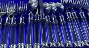 Vintage Retro Klar Plexiglas Griff Edelstahl Teilset - Bild 1 von 9