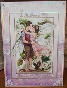 handmade personalised pagan fantasy birthday wife card a garden fairy couple - Picture 1 of 4