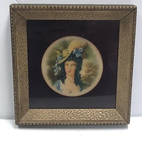 Vintage Antique Small Picture Victorian Woman Gold Wood Frame Blue Clothing - Picture 1 of 11