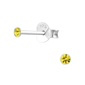 2mm Real Sterling Silver Citrine Yellow Crystal Round Diamond Cut Stud Earrings - Picture 1 of 2