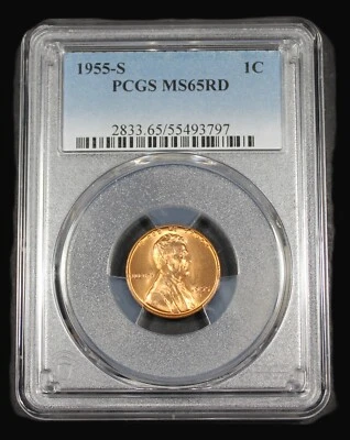 1955 S  LINCOLN  WHEAT CENT PENNY PCGS MS 65 UNC MS65RD US COIN MS 65 RD - Image 1 of 2
