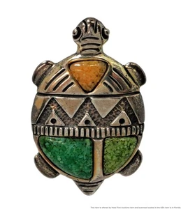 Carolyn Pollack Signed Sterling Silver Multi Gemstone Turtle Brooch Pendant - Picture 1 of 5