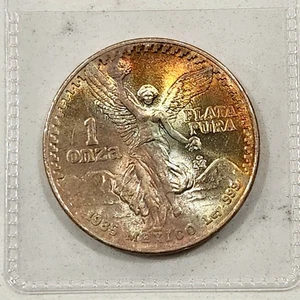 Messico 1985 1 Onza Argento Libertad Tonalità Arcobaleno 🌈 Dritto Colorato  - Foto 1 di 2