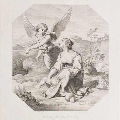 Hagar in der Wüste von Christian Ernst Stölzel feiner Kupferstich ca 1834 - Bild 1 von 4