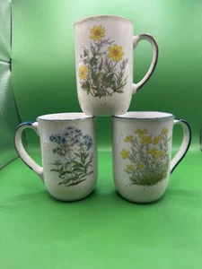 Vtg Ceramic Speckled 70s/80s Floral Retro Set Of 3 Coffee Tea Mugs - Picture 1 of 8