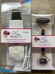 Plum Beauty Ultrasonic Facial Spatula & Amethyst Roller Anti Aging Wrinkles - Picture 1 of 7