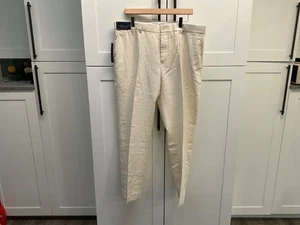 Pantalones Polo Ralph Lauren Para Hombre 38x30 Tostado Blanco Lino Algodón Nuevos con Etiquetas - Imagen 1 de 8