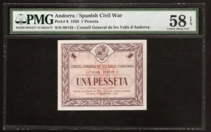 ANDORRA  1 Pesseta  1936  P:6  aUNC (58 PMG) - Picture 1 of 2